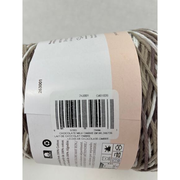 Peaches & Creme Cotton Yarn Chocolate Milk Ombre 13 Oz 674 yds Brown Tan White - Picture 3 of 5